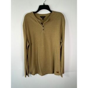 Outpost Makers Henley Shirt Mens L Long Sleeve Thermal Waffle Button Front Tan